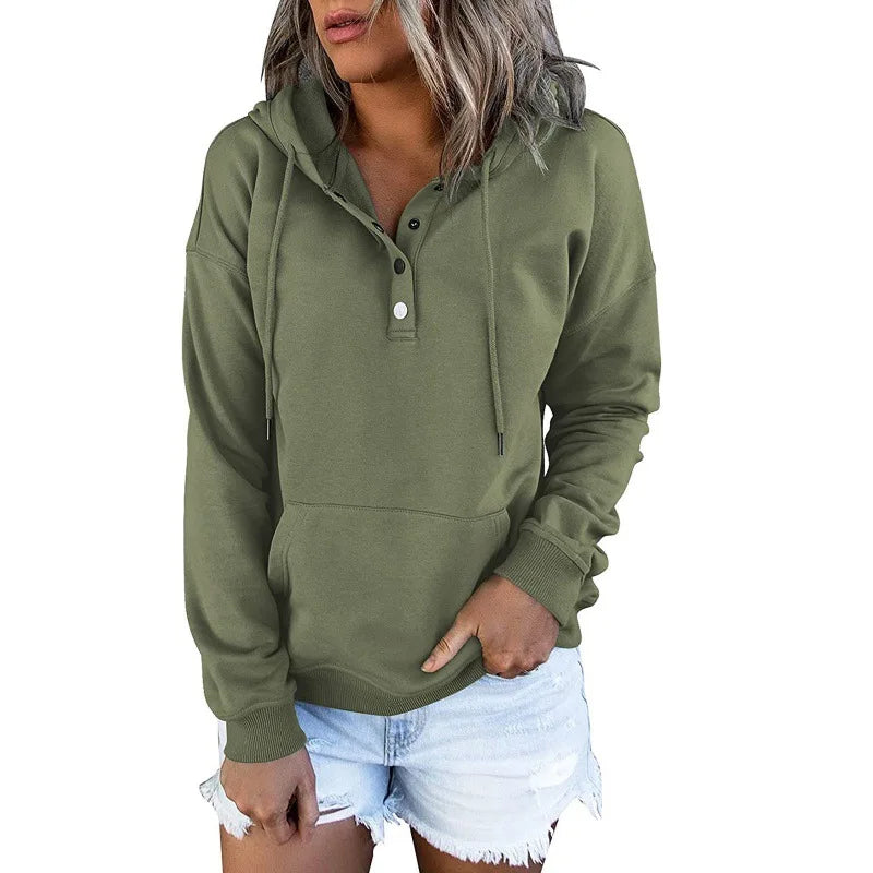 2026 Autumn New Women Loose Fit Hooded Sweatshirt Drawstring Pocket Design Long Sleeve Casual Daily Streetwear Fashion Tops