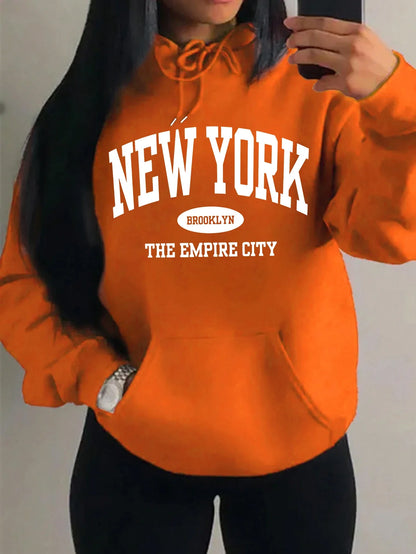 New York City Brooklyn Creative Letter Printed Female Hoodies Multicolor Loose Hoody Y2K Street Sportswear Fleece Hoodie Unisex