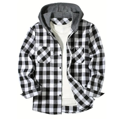 Men's Classic Plaid Button-Down Hoodie Shirt