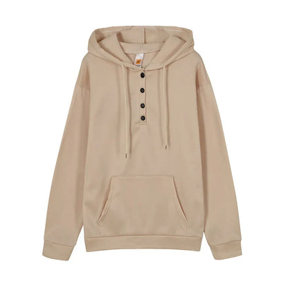 2026 Autumn New Women Loose Fit Hooded Sweatshirt Drawstring Pocket Design Long Sleeve Casual Daily Streetwear Fashion Tops
