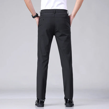 Ultra-thin Elastic Men's Casual Trousers Summer Quick-drying Ice Silk Slim Straight Business Solid Color Trousers Black Gray