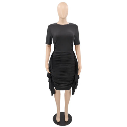 African Dresses for Women Summer Elegant African Short Sleeve O-neck Ruffled Skinny Slim Party Evening Dress African Clothing