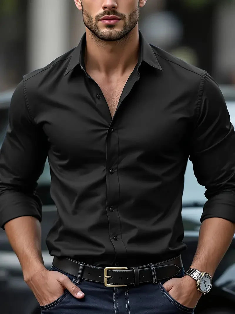 New Fashion Striped Men's Long Sleeve Shirt Spring Button Style Shirt Long Sleeve Collar Casual Comfort