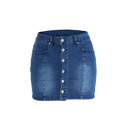 2024 Summer Slim Wrap Hip Denim Skirt Women Single-breasted Splicing Half-body Dress Female Fashion Office Commuter Casual Wear