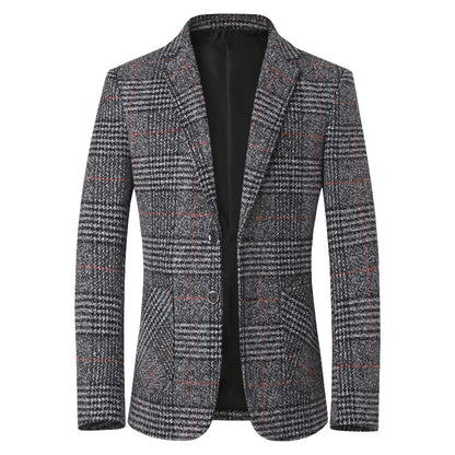 Men Blazers Turn Down Collar Suits Business Jackets Single Breasted Plaid Long Sleeve Blazer Outerwear Cardigan Pockets