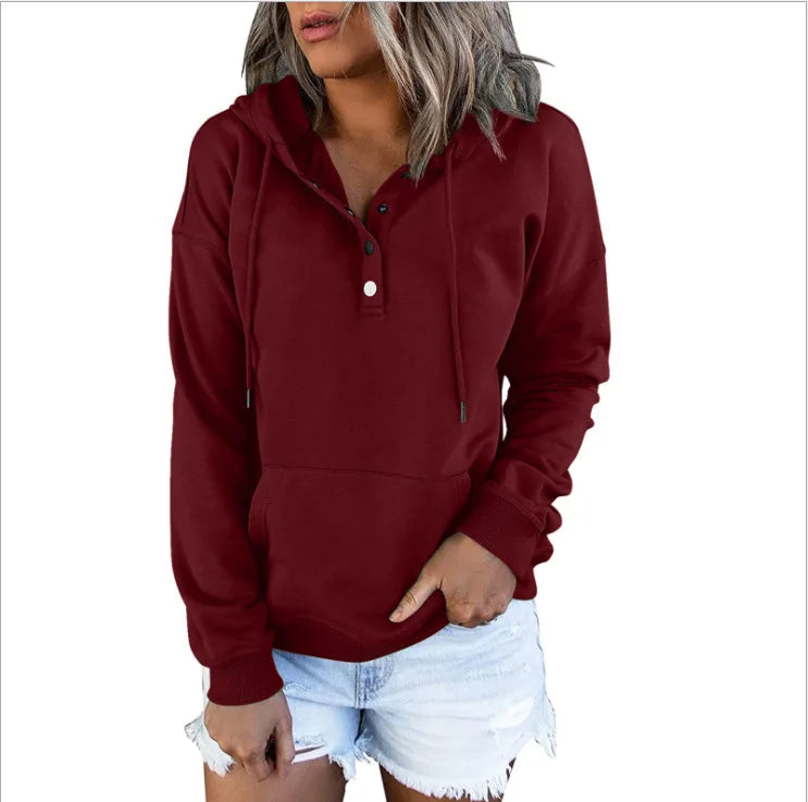 2026 Autumn New Women Loose Fit Hooded Sweatshirt Drawstring Pocket Design Long Sleeve Casual Daily Streetwear Fashion Tops
