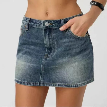 Women's Summer Fashionable Washed Denim Short Skirt 2026 New Clothing for Women Trendy Minimalist Style Girls' Skirts