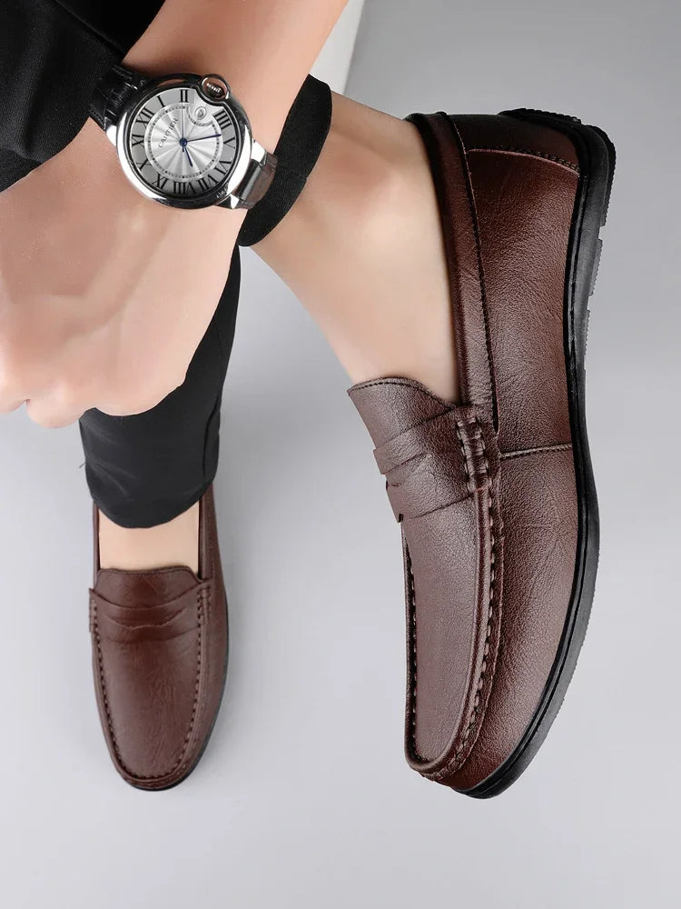 Genuine Leather Men Casual Shoes Luxury Brand Formal Dress Shoes Breathable Mens Loafers Slip on Male Boat Shoes Size 38-47