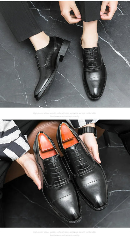 Designer Brand Black Leather Shoes for Men Wed Dress Shoe Lace Up Casual Business Oxfords Point Toe Office Formal Shoes for Male