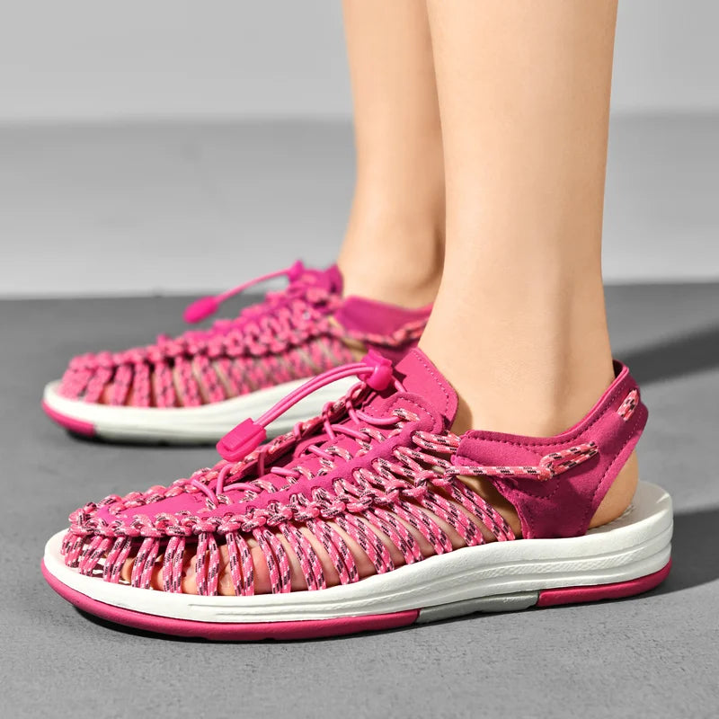 Women Sandals Fashion Handmade Weaving Design Beach Slippers Men Summer Breathable Casual Flat Sandals Outdoor Couples Big Size