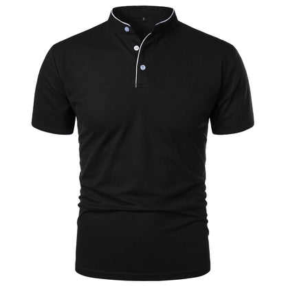 Men's short-sleeved stand-up collar top casual fashion daily solid color short-sleeved stand-up collar T-shirt casual top