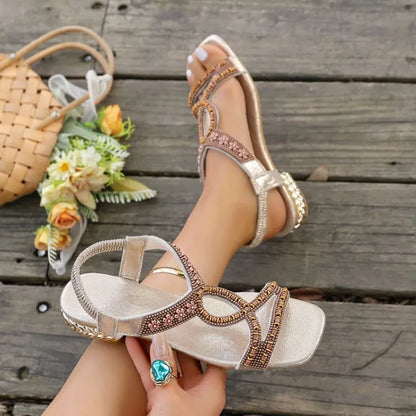 Sandals 2026 Comfortable Ladies Summer Fashion Hollow Rhinestone Flat Bottom Bohemian Slides Women Sandals Zapatos De Mujer