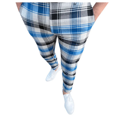Men Casual Trousers Fashion Classic Plaid Trousers Man Slim Fit Business Pencil Pants Checkered Pattern Pants Streetwear