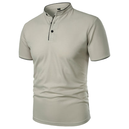 Men's short-sleeved stand-up collar top casual fashion daily solid color short-sleeved stand-up collar T-shirt casual top