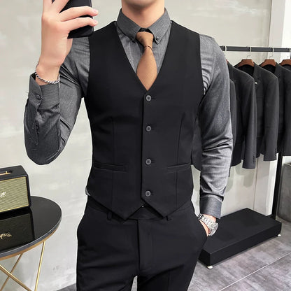 S-7XL High-end Brand Solid Color Elastic Men's Casual Business Vest Groom Wedding Suit Party Waist Coat