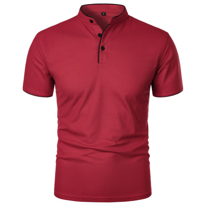 Men's short-sleeved stand-up collar top casual fashion daily solid color short-sleeved stand-up collar T-shirt casual top