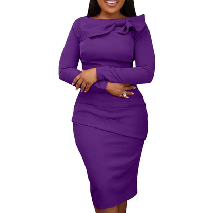 African Bodycon Dresses for Women Autumn Elegant African Long Sleeve O-neck Polyester Knee-length Dress Dashiki African Clothing