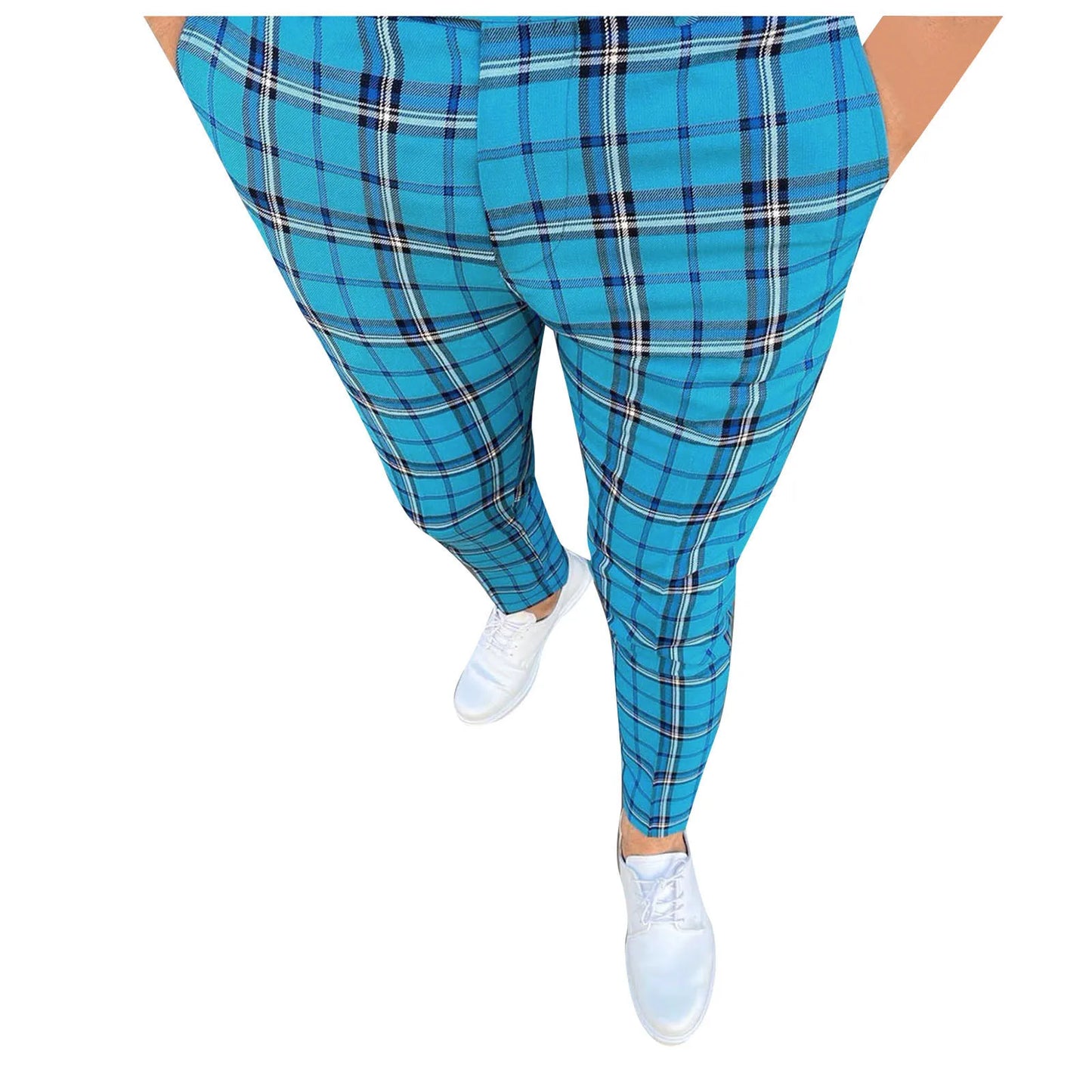 Men Casual Trousers Fashion Classic Plaid Trousers Man Slim Fit Business Pencil Pants Checkered Pattern Pants Streetwear