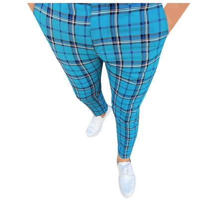 Men Casual Trousers Fashion Classic Plaid Trousers Man Slim Fit Business Pencil Pants Checkered Pattern Pants Streetwear