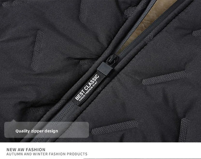 Men's hooded warm short jacket winter zipper pocket jacket outdoor sports and leisure work clothes windproof cotton jacket