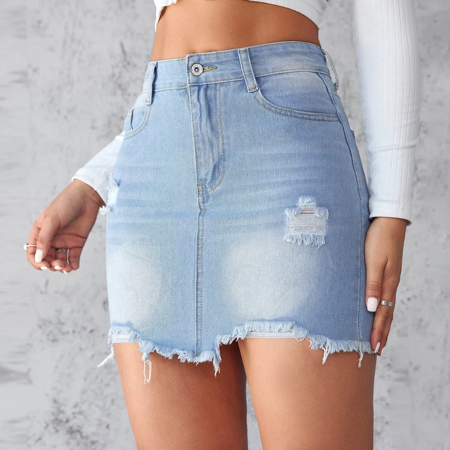 Summer New Women's Denim Skirt Fashion Short Sexy Ripped Raw Edge Jeans Mini A-line Skirt XS-2XL Drop Shipping
