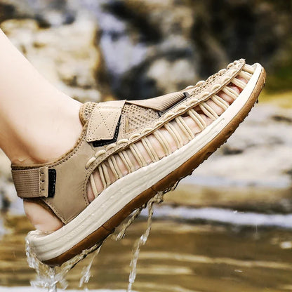 Summer Men Sandals Women Slippers Weaving Design Beach Sandals Breathable Casual Flat Sandals Outdoor Couples Sandals Size 46