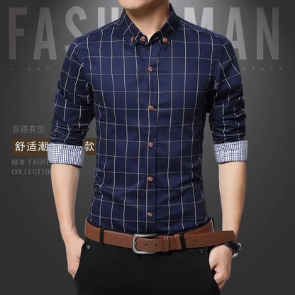 Spring Men Long-sleeved Cotton Shirts, Single-breasted Lapel Shirt, Blue Green Burgundy Khaki Gray White Optional, Asian Size