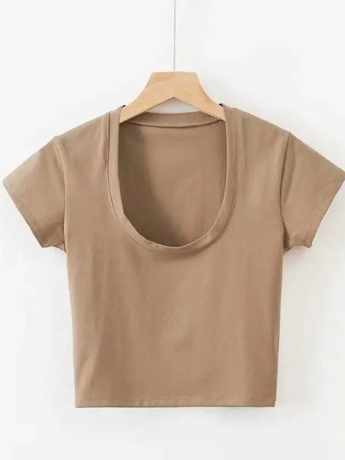 Women's Solid U-Neck Crop Top