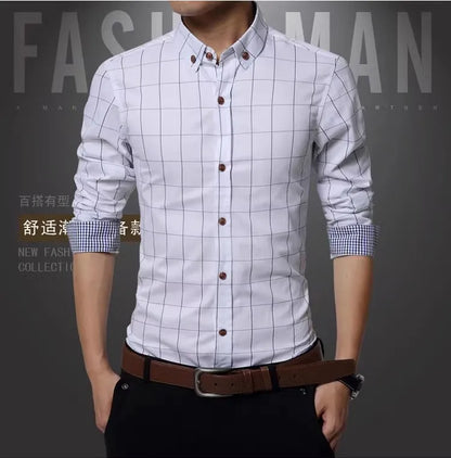 Spring Men Long-sleeved Cotton Shirts, Single-breasted Lapel Shirt, Blue Green Burgundy Khaki Gray White Optional, Asian Size