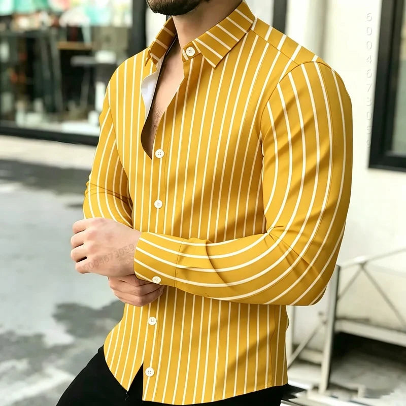2026 Hot Selling Light Luxury Men's Shirt Striped Shirt Blue and White Vertical Striped Shirt Casual Outdoor Men's Shirt