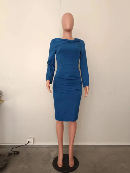 African Bodycon Dresses for Women Autumn Elegant African Long Sleeve O-neck Polyester Knee-length Dress Dashiki African Clothing