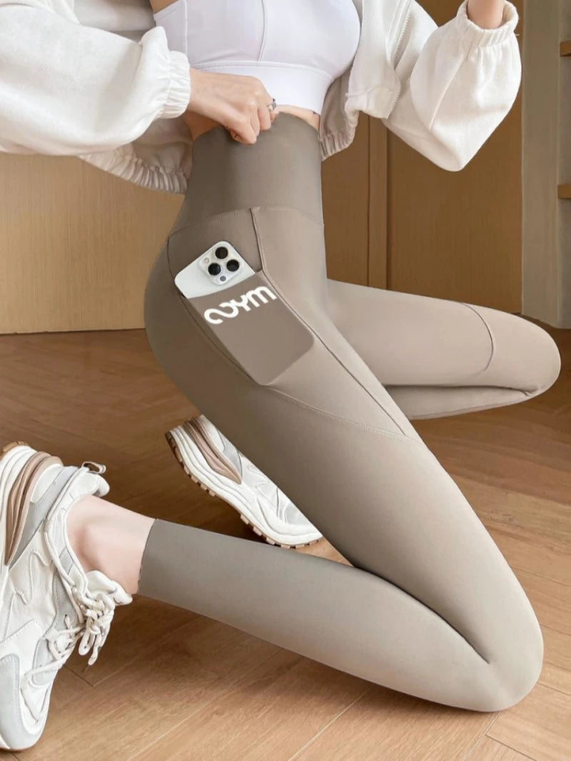 Horetong Women Sports Pants With Pocket High Waist Fitness Running Casual Streetwear Trousers Female Tight Workout Gym Clothing