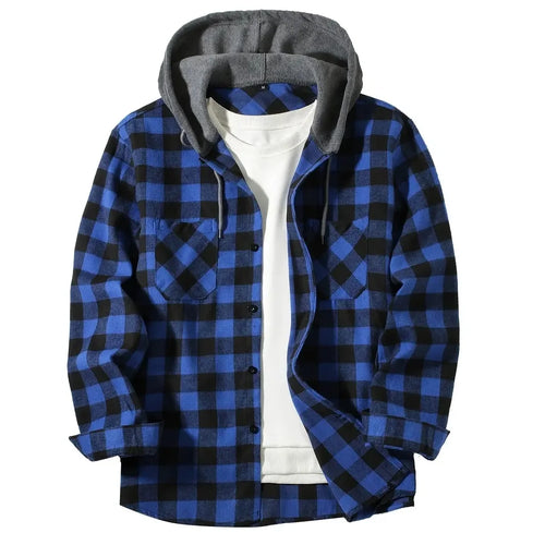 Men's Classic Plaid Button-Down Hoodie Shirt