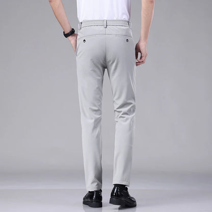Ultra-thin Elastic Men's Casual Trousers Summer Quick-drying Ice Silk Slim Straight Business Solid Color Trousers Black Gray