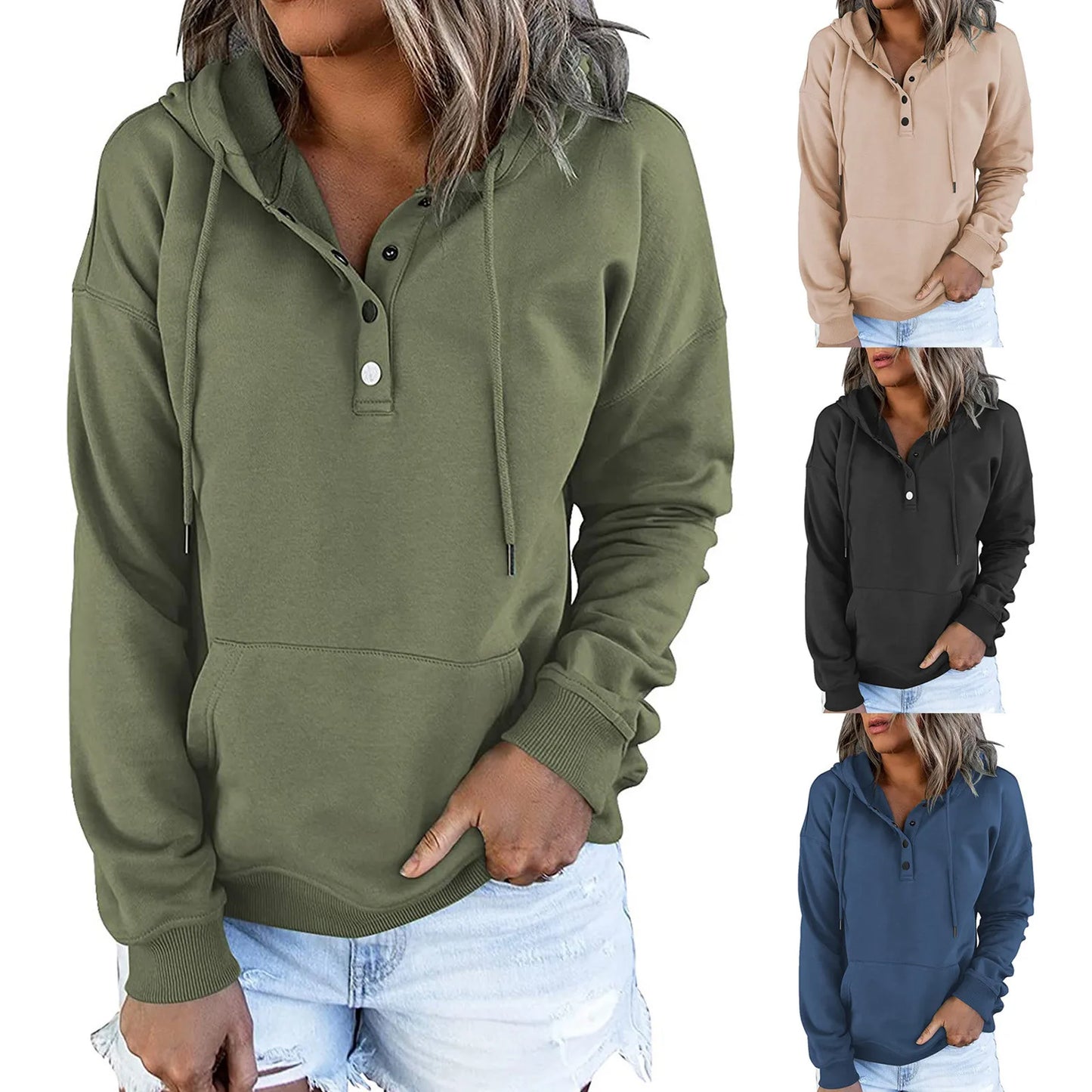 2026 Autumn New Women Loose Fit Hooded Sweatshirt Drawstring Pocket Design Long Sleeve Casual Daily Streetwear Fashion Tops