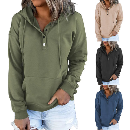 2026 Autumn New Women Loose Fit Hooded Sweatshirt Drawstring Pocket Design Long Sleeve Casual Daily Streetwear Fashion Tops