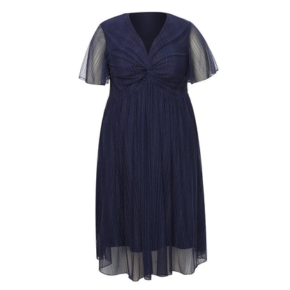 Plus Size Women's V-Neck Solid Dresses Elegant Evening Party Dress Prom Female Large Size Bridesmaid Dresses 2XL 3XL 4XL 5XL 6XL