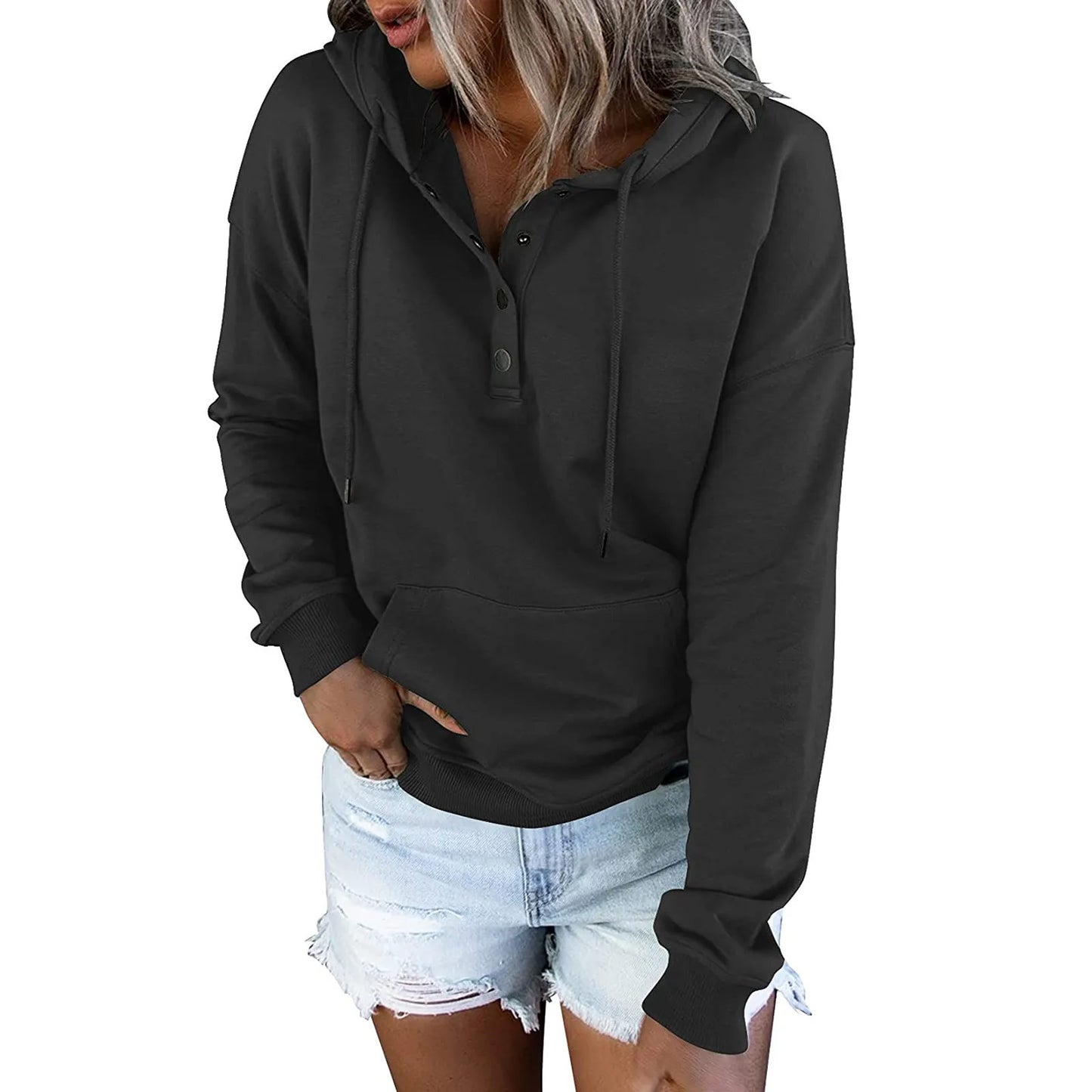 2026 Autumn New Women Loose Fit Hooded Sweatshirt Drawstring Pocket Design Long Sleeve Casual Daily Streetwear Fashion Tops