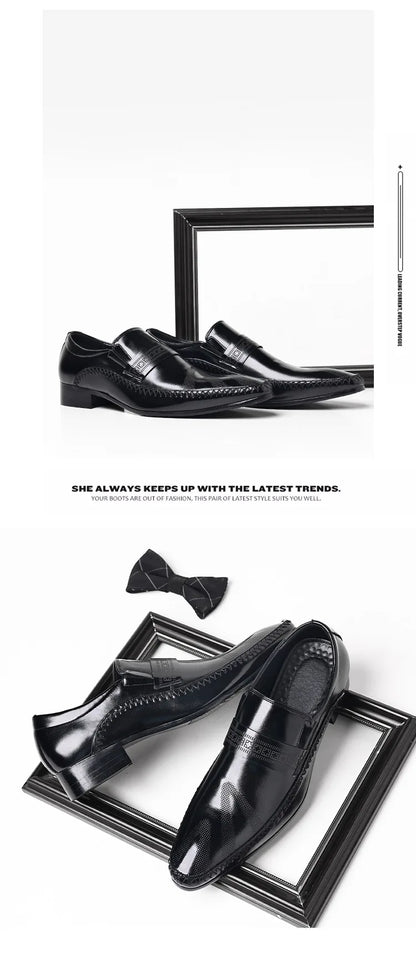 Fotwear Men Dress Shoes Black Leather Wedding Mens Shoes Slip On Office Men Loafers Plus Size Italian Designer Formal Shoes Male