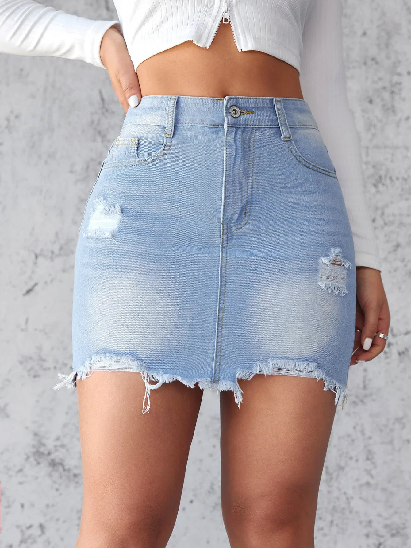 Summer New Women's Denim Skirt Fashion Short Sexy Ripped Raw Edge Jeans Mini A-line Skirt XS-2XL Drop Shipping
