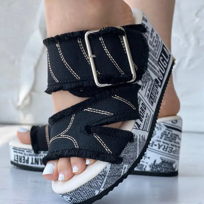 Women Sandals Casual Fashion Vacation Daily Shoes Women Summer New Buckled Denim Platform Wedge Sandals Women Zapatos De Mujer