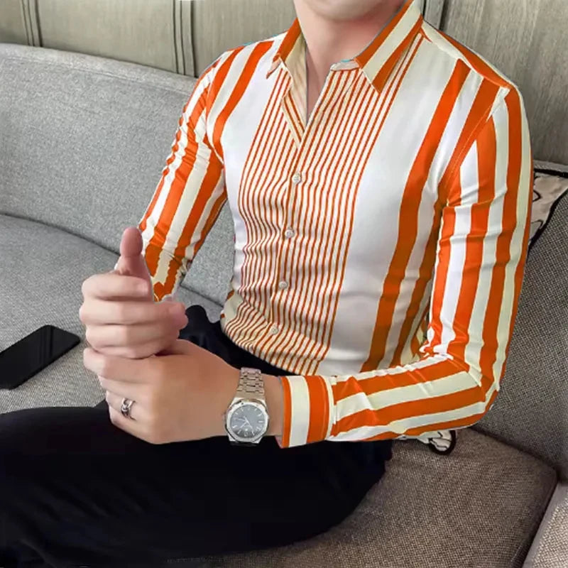10 Color Striped Men's Shirt Large Size Breathable Casual Men's Top Comfortable Fabric Long Sleeve Shirt Lapel Fast Shipping