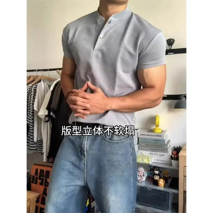 Short-sleeved T-shirt for Men Summer American-style Sports Fitness Regular Shoulder Muscle-revealing Three-quarter Sleeve