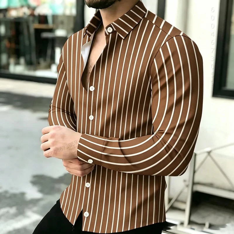 2026 Hot Selling Light Luxury Men's Shirt Striped Shirt Blue and White Vertical Striped Shirt Casual Outdoor Men's Shirt