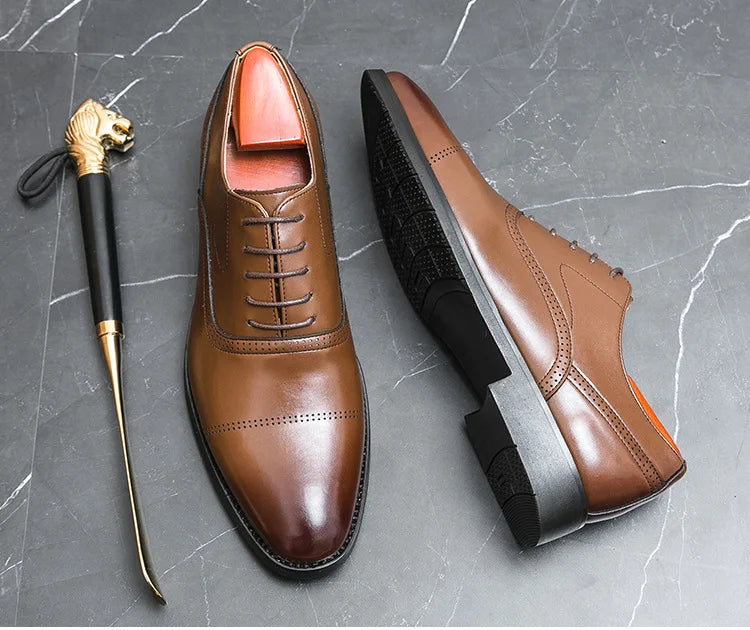 Designer Brand Black Leather Shoes for Men Wed Dress Shoe Lace Up Casual Business Oxfords Point Toe Office Formal Shoes for Male