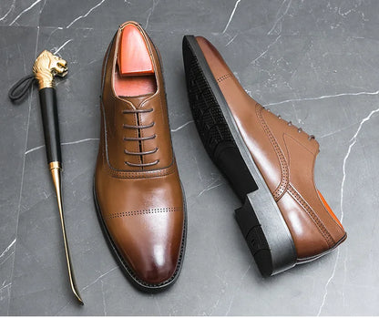 Designer Brand Black Leather Shoes for Men Wed Dress Shoe Lace Up Casual Business Oxfords Point Toe Office Formal Shoes for Male