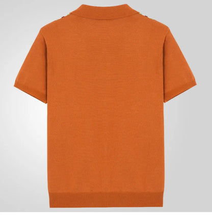Men Striped Polo Shirts Single Breasted Tees Cardigan Knitted Short Sleeve Shirt Business Loose Tops Summer 2025 Buttons