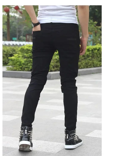 Men High Waist Fashion Jean Spring Summer Boyfriend Motorcycle Street Wear Skinny Casual Denim Pants Jeans Straight Trousers