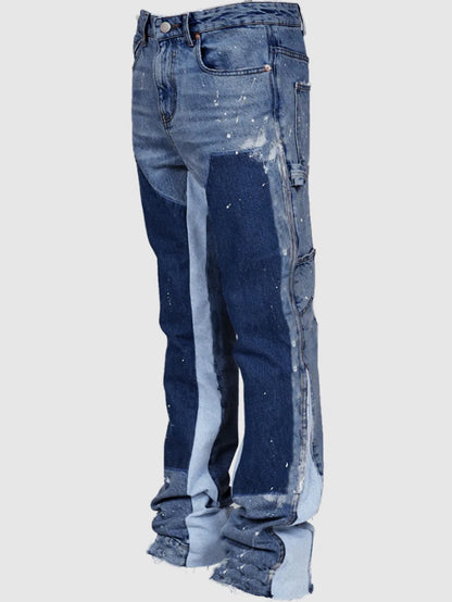 2025 New Fashionable high street brand men's jeans loose straight leg casual pants American retro micro trumpet starry sky jeans