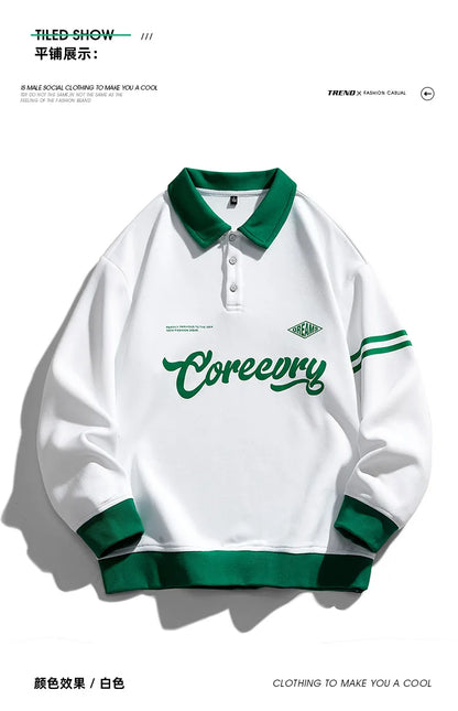 Men Oversized Contrasting Colors Lapel Sweatshirt Spring Hip Hop Streetwear Sweatshirt Harajuku Baseball uniform Hoodie Men